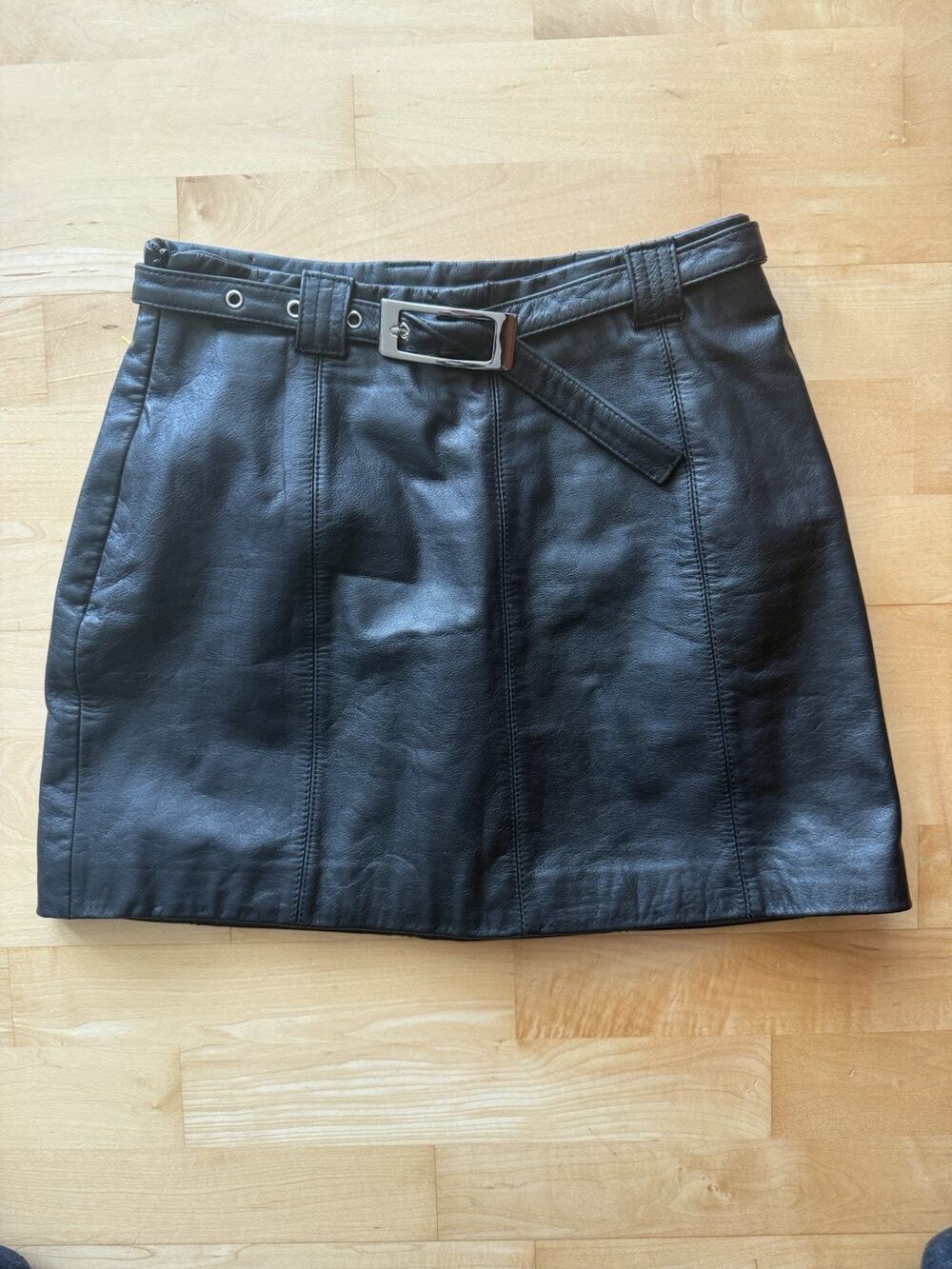 Vintage Maxima Wilson's Leather Mini Skirt 6 Black Belted Y2k 90s